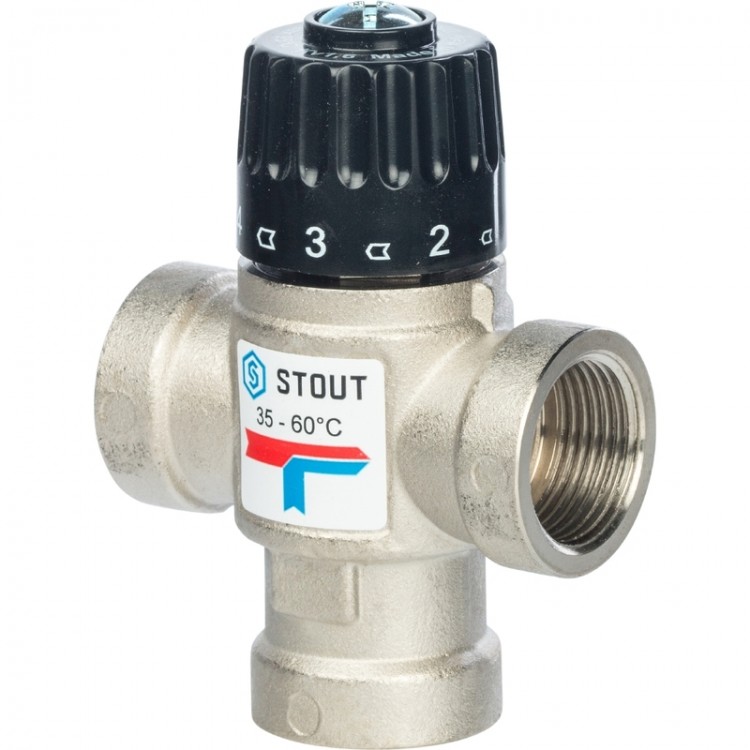 Термостатический смесительный клапан Stout для систем отопления и ГВС 3/4"  ВР   35-60°С KV 1,6 м3/ч