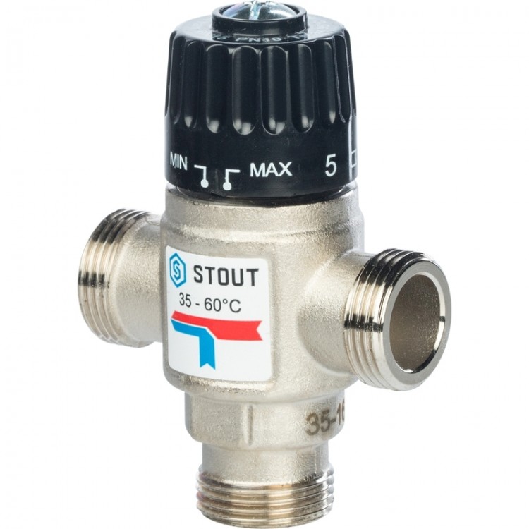 Термостатический смесительный клапан Stout для систем отопления и ГВС  3/4" НР   35-60°С KV 1,6 м3/ч