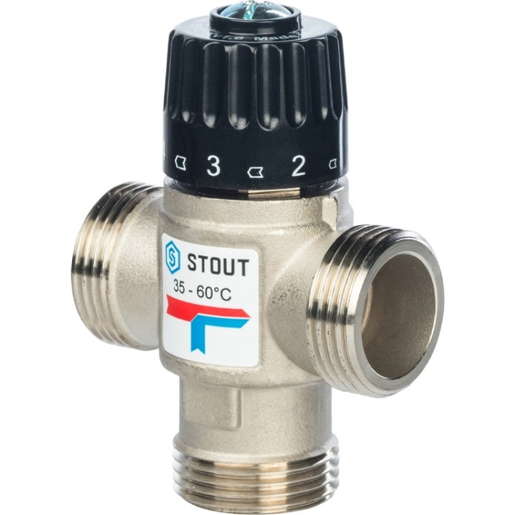 Термостатический смесительный клапан Stout для систем отопления и ГВС 1" НР   35-60°С KV 1,6 м3/ч