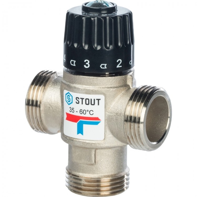 Термостатический смесительный клапан Stout для ситем отопления и ГВС 1" НР    35-60°С KV 2,5 м3/ч
