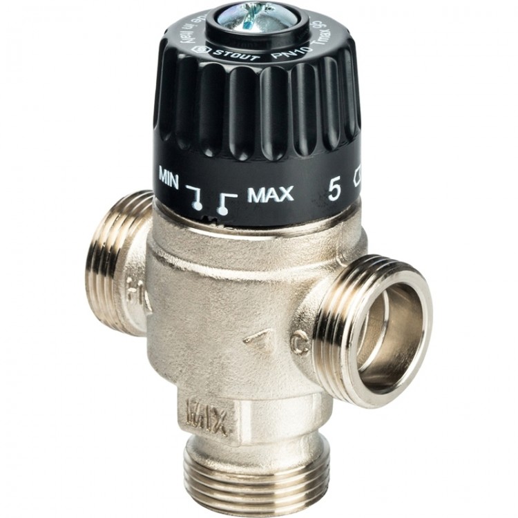 Термостатический смесительный клапан Stout для систем отопления и ГВС 3/4"  НР   30-65°С KV 2,3