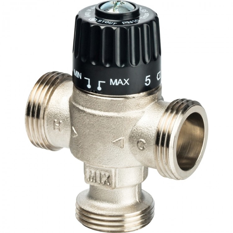 Термостатический смесительный клапан Stout для систем отопления и ГВС 1"  НР   30-65°С KV 2,3