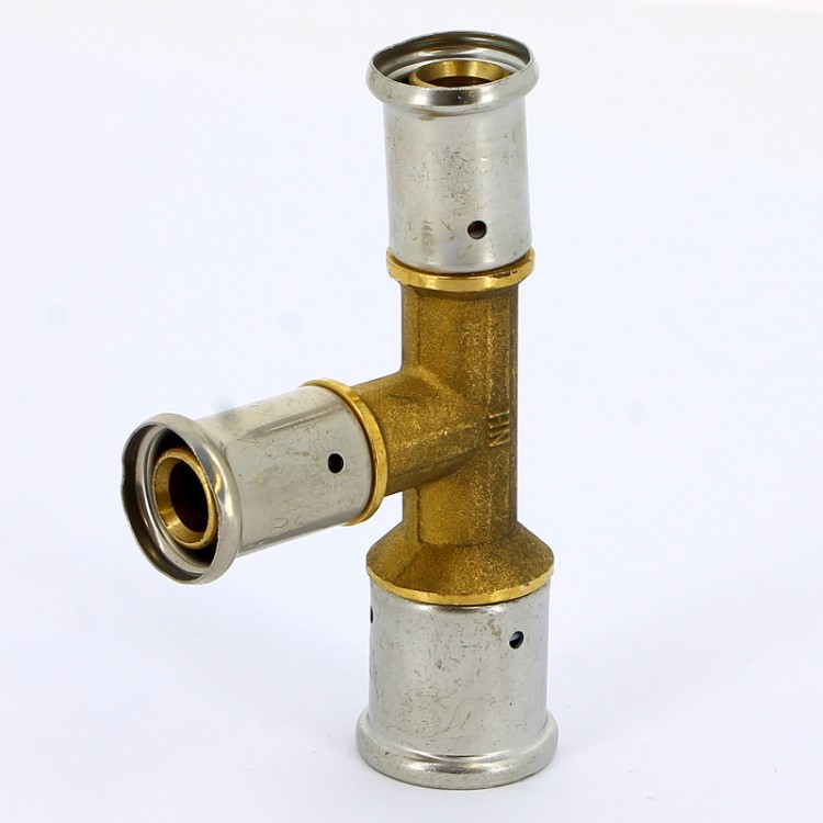 Прессовый тройник Henco 26х20х20 мм редукционный латунный для металлопластиковой трубы