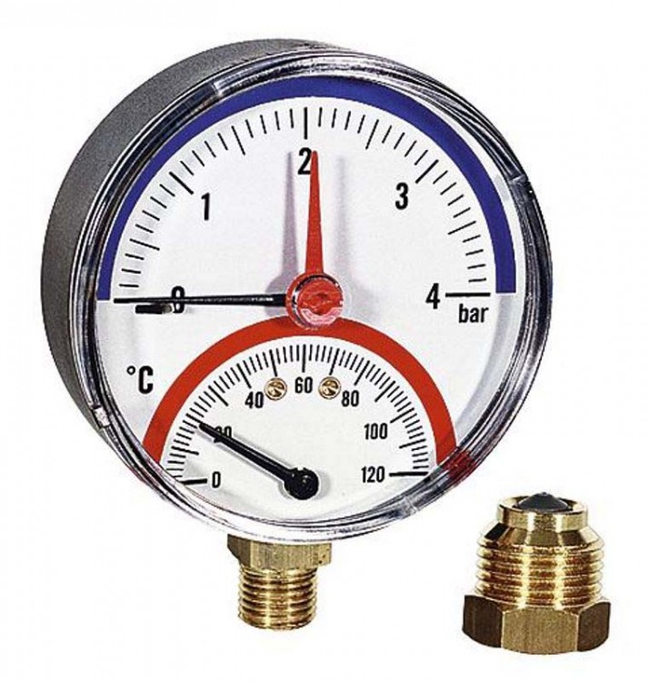 Термоманометр радиальный Watts 80 мм 1/2" 40 м вод. ст. 120°С