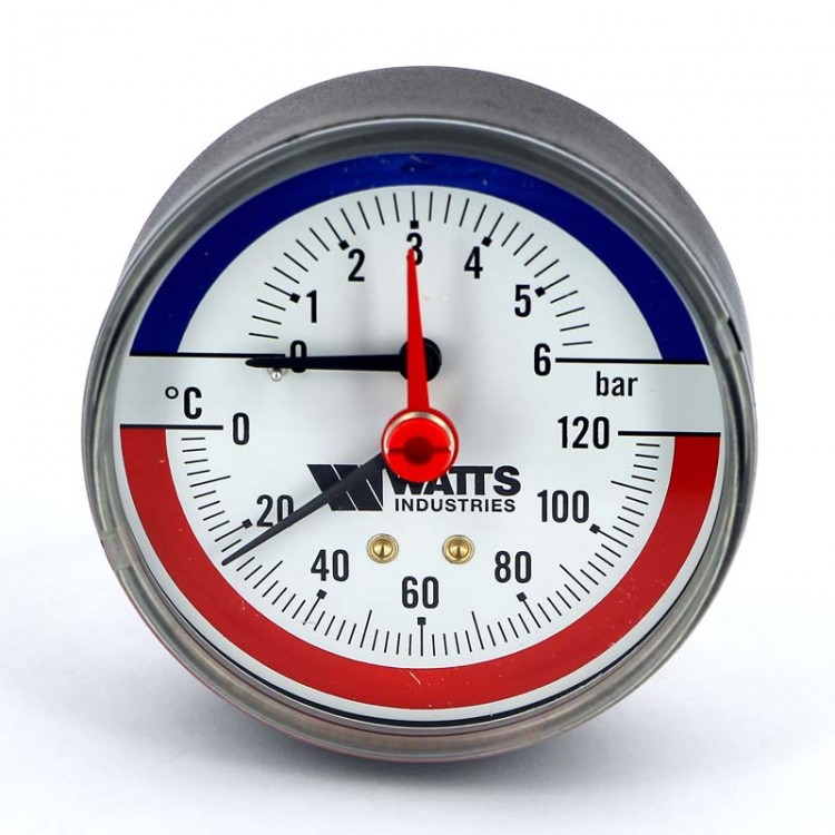 Термоманометр аксиальный Watts 80 мм 1/2" 6 бар 120°С