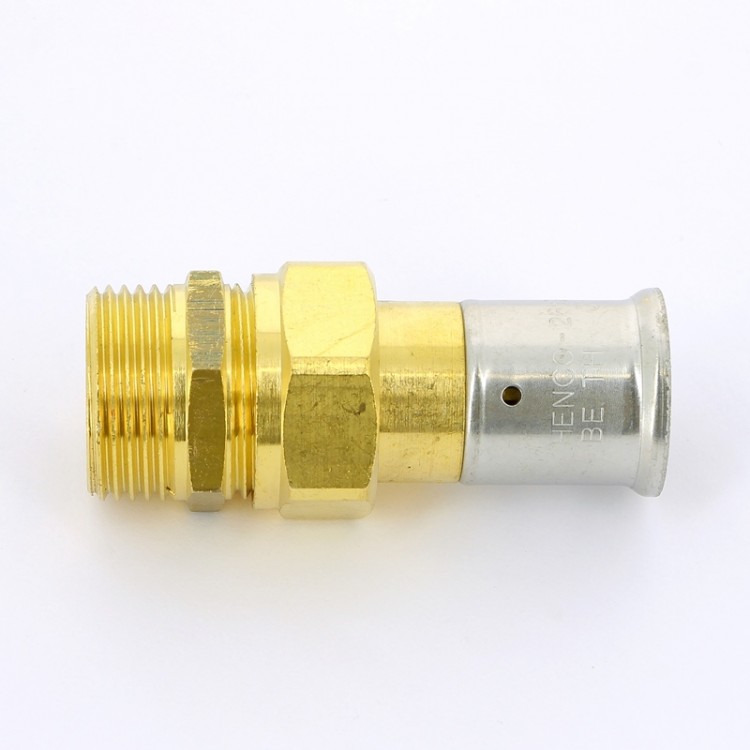 Прессовое соединение Henco разъемное с наружной резьбой 26x1" латунное для металлопластиковой трубы