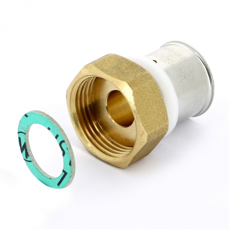Прессовое соединение Uni-Fitt с накидной гайкой 26x1" с плоским уплотнением для металлопластиковой трубы