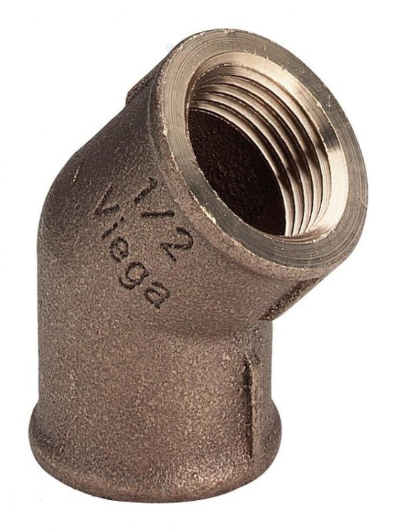 Угольник 45° бронзовый Viega с переходом наружной резьбы на внутреннюю 1 1/2"